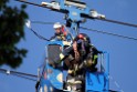 Koelner Seilbahn Gondel blieb haengen Koeln Linksrheinisch P565